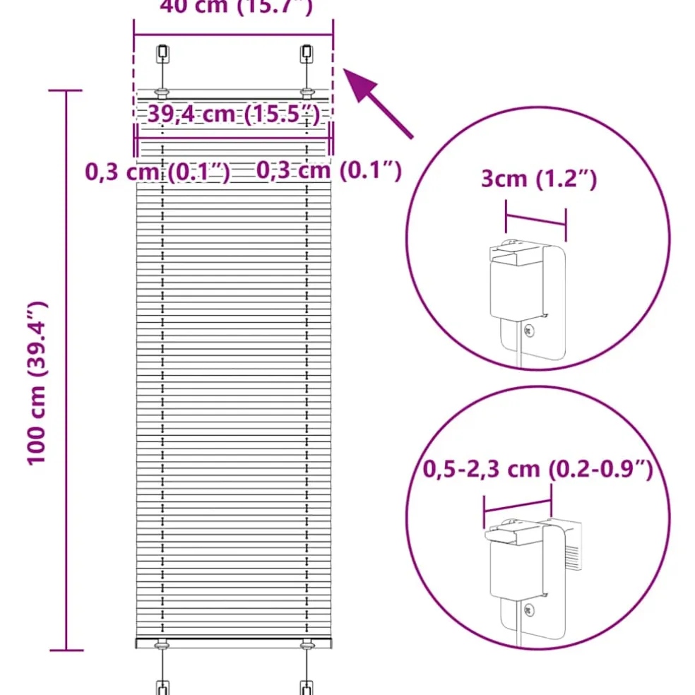 vidaXL Plissé rolgordijn 40x100 cm stofbreedte 39,4 cm antraciet