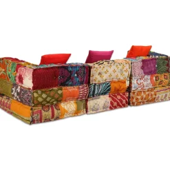 vidaXL Poef driezits modulair stof patchwork