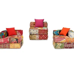 vidaXL Poef driezits modulair stof patchwork