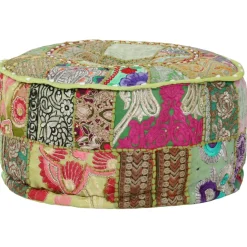 vidaXL Poef patchwork rond handgemaakt 40x20 cm katoen groen