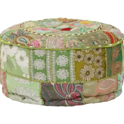 vidaXL Poef patchwork rond handgemaakt 40x20 cm katoen groen