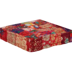 vidaXL Poef patchwork vierkant handgemaakt 50x50x12 cm katoen rood