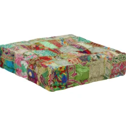 vidaXL Poef patchwork vierkant handgemaakt 50x50x12 cm katoen groen