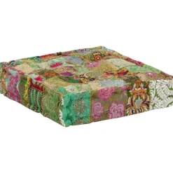 vidaXL Poef patchwork vierkant handgemaakt 50x50x12 cm katoen groen