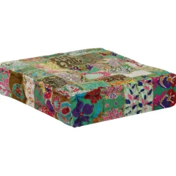 vidaXL Poef patchwork vierkant handgemaakt 50x50x12 cm katoen groen