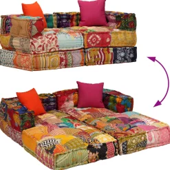 vidaXL Poef tweezits modulair stof patchwork
