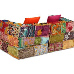 vidaXL Poef tweezits modulair stof patchwork