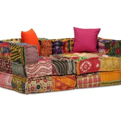 vidaXL Poef tweezits modulair stof patchwork
