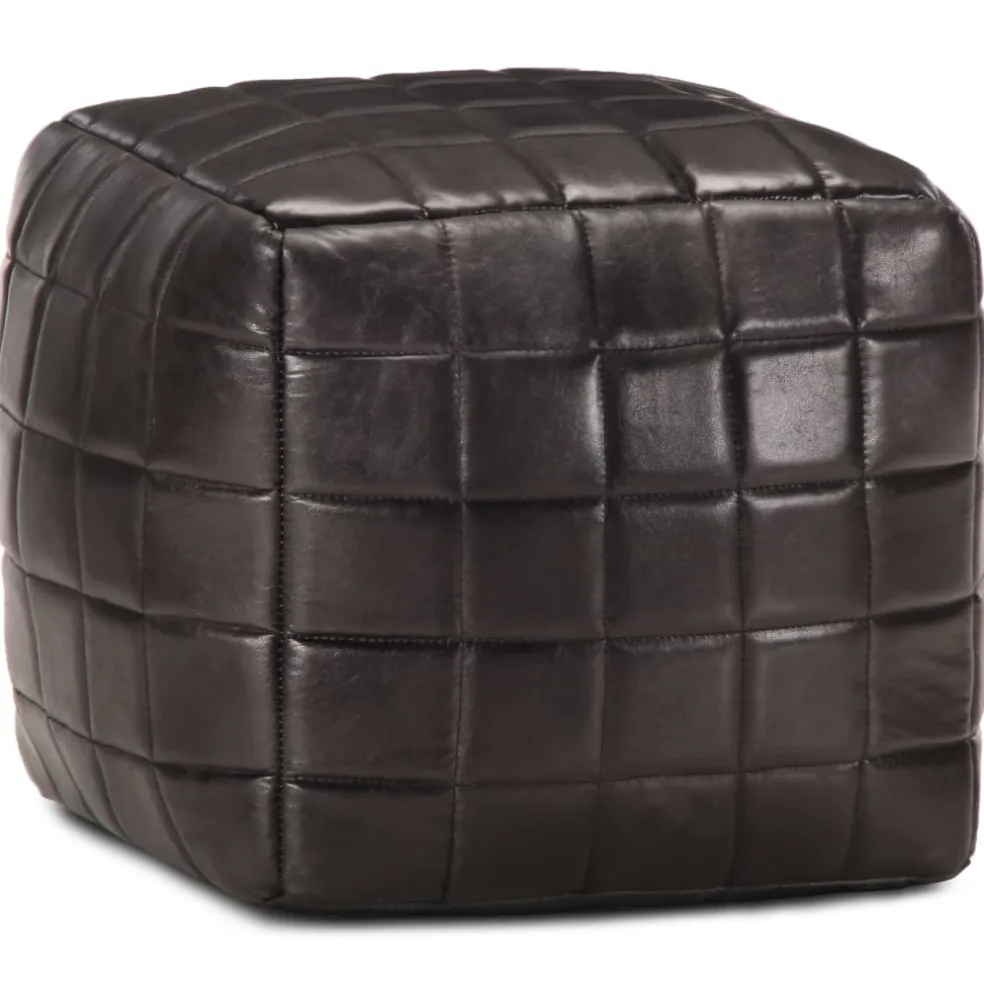 vidaXL Poef 40x40x40 cm echt geitenleer zwart