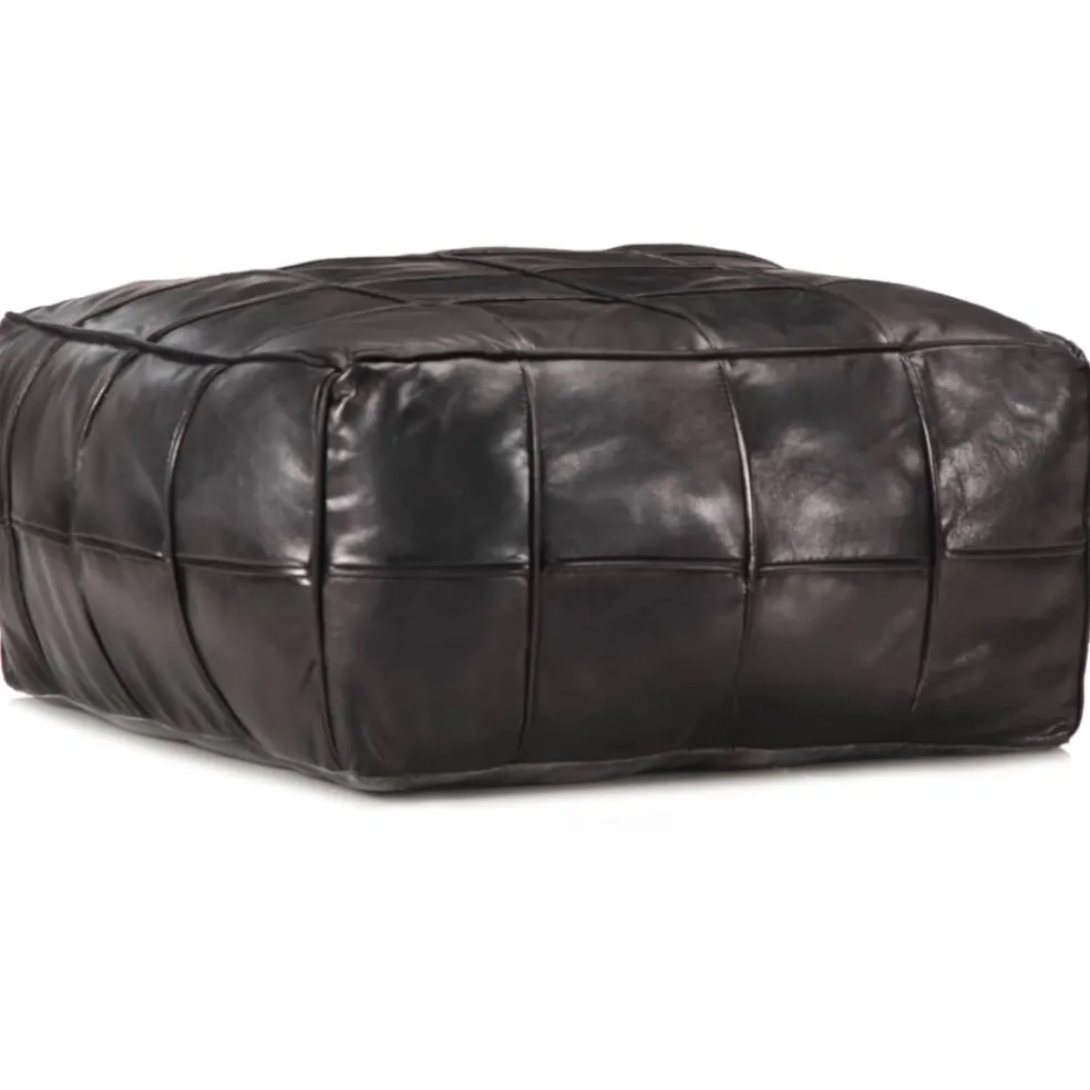 vidaXL Poef 60x60x30 cm echt geitenleer zwart