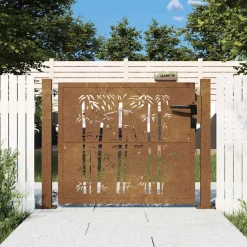 vidaXL Poort met bamboe-ontwerp 100x75 cm cortenstaal