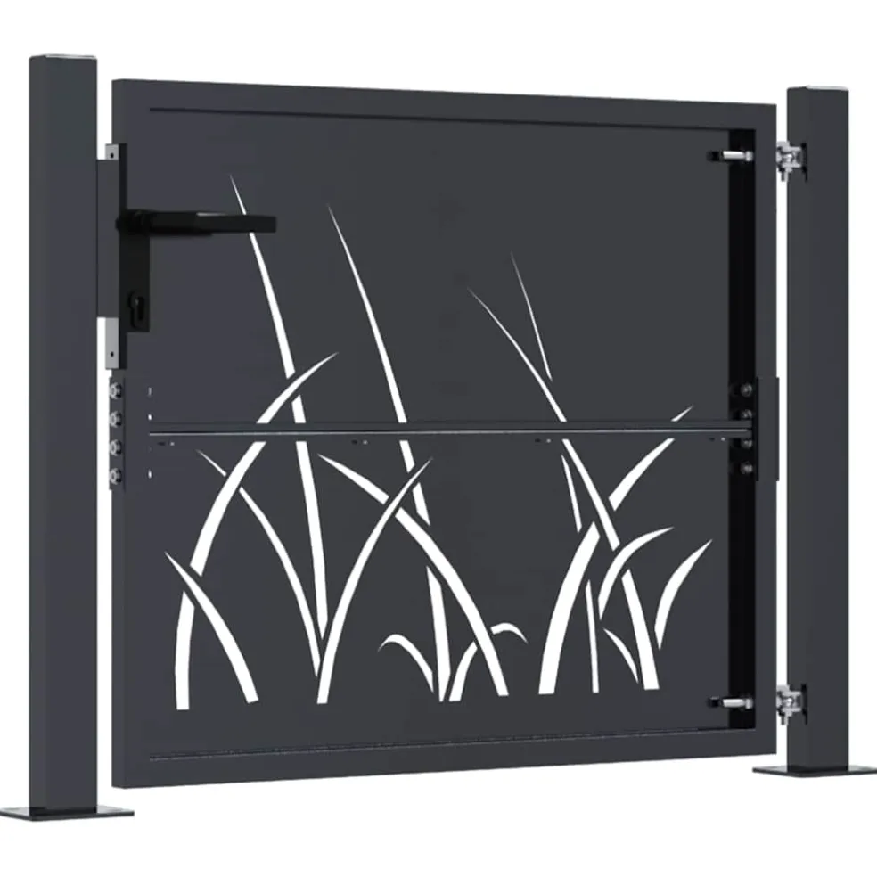 vidaXL Poort met grasontwerp 100x75 cm staal antracietkleurig