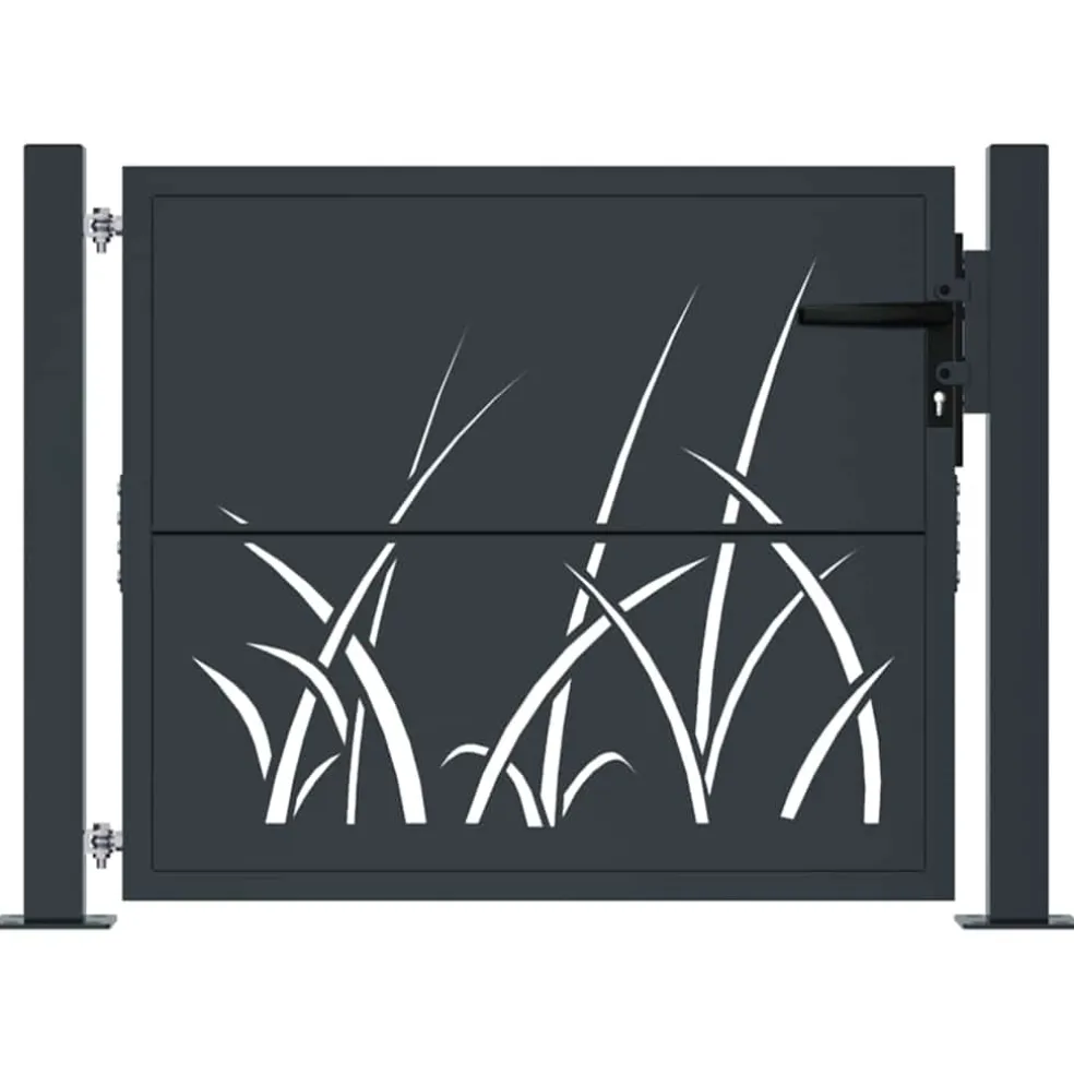 vidaXL Poort met grasontwerp 100x75 cm staal antracietkleurig