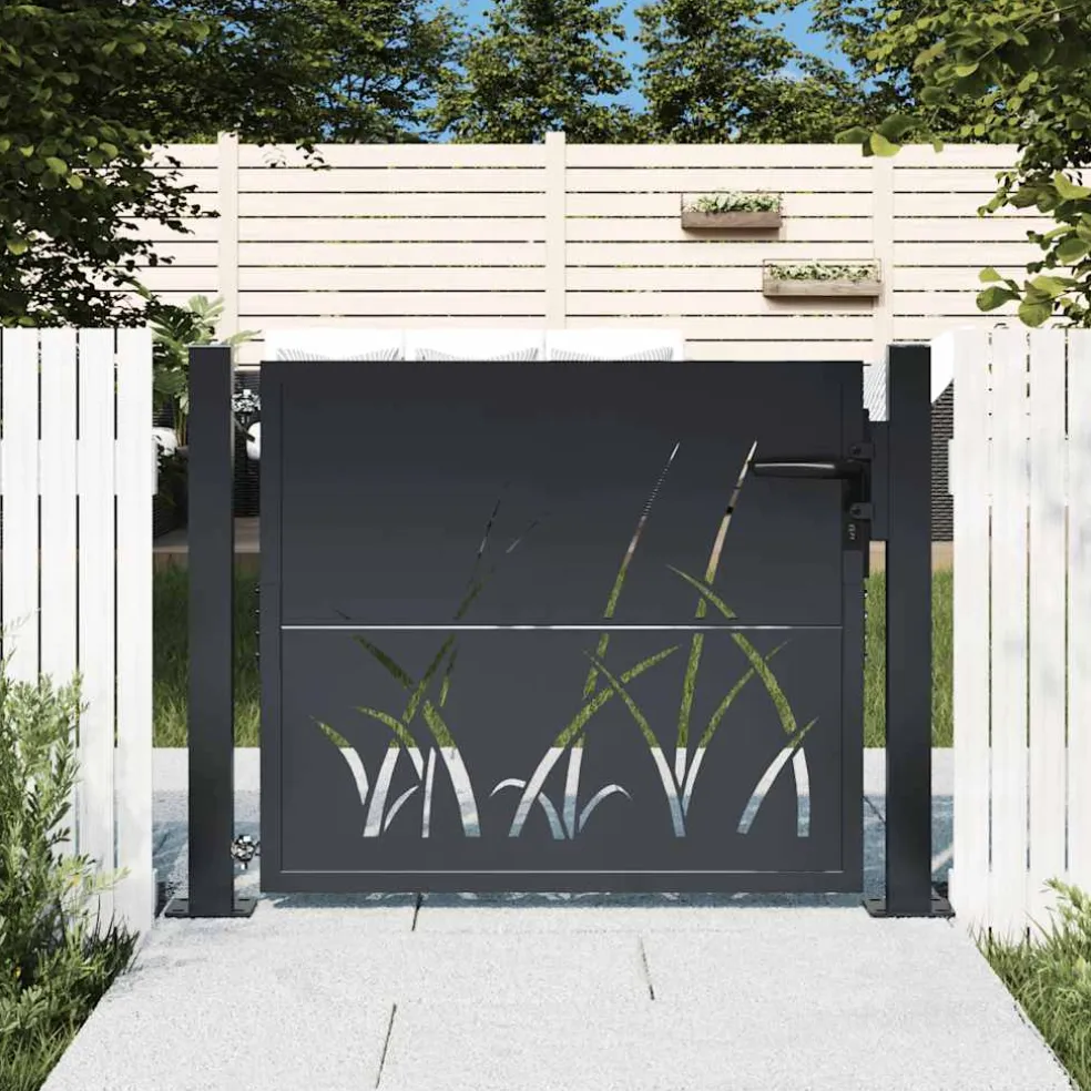 vidaXL Poort met grasontwerp 100x75 cm staal antracietkleurig
