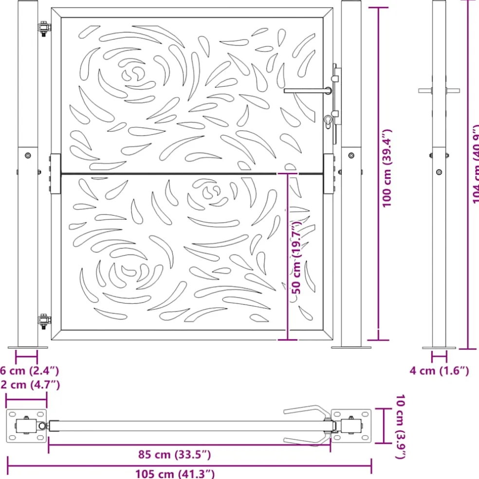vidaXL Poort met vlamontwerp 100x100 cm weervast staal