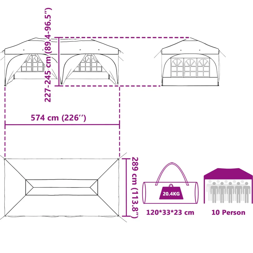 vidaXL Pop-up partytent 575 x 288 x 245 cm Antraciet Oxford Stof