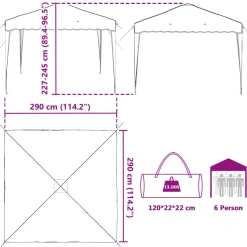 vidaXL Pop-up partytent 288 x 288 x 245 cm Bordeauxrood Oxford Stof