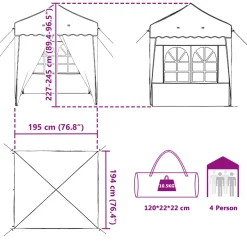vidaXL Pop-up partytent 195 x 195 x 245 cm Crèmekleurig Oxford Stof