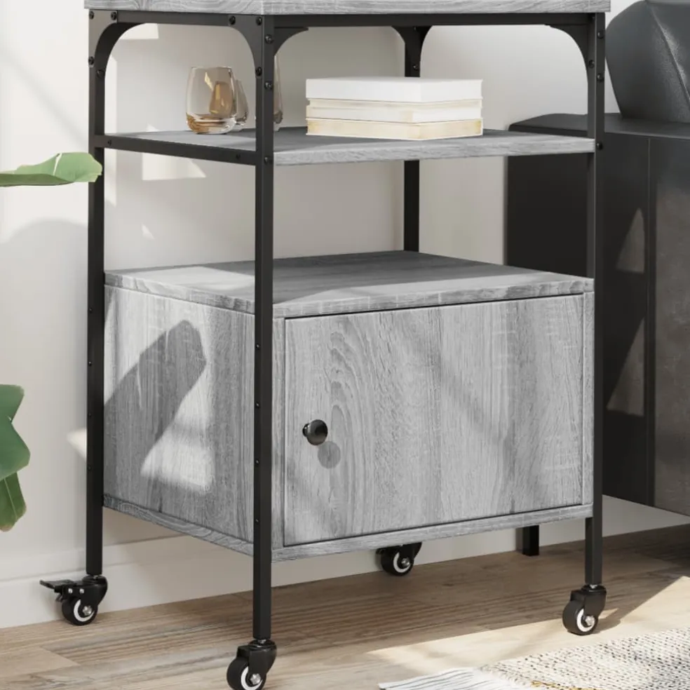 vidaXL Printerkastje 3-laags 50x40x76 cm bewerkt hout grijs sonoma