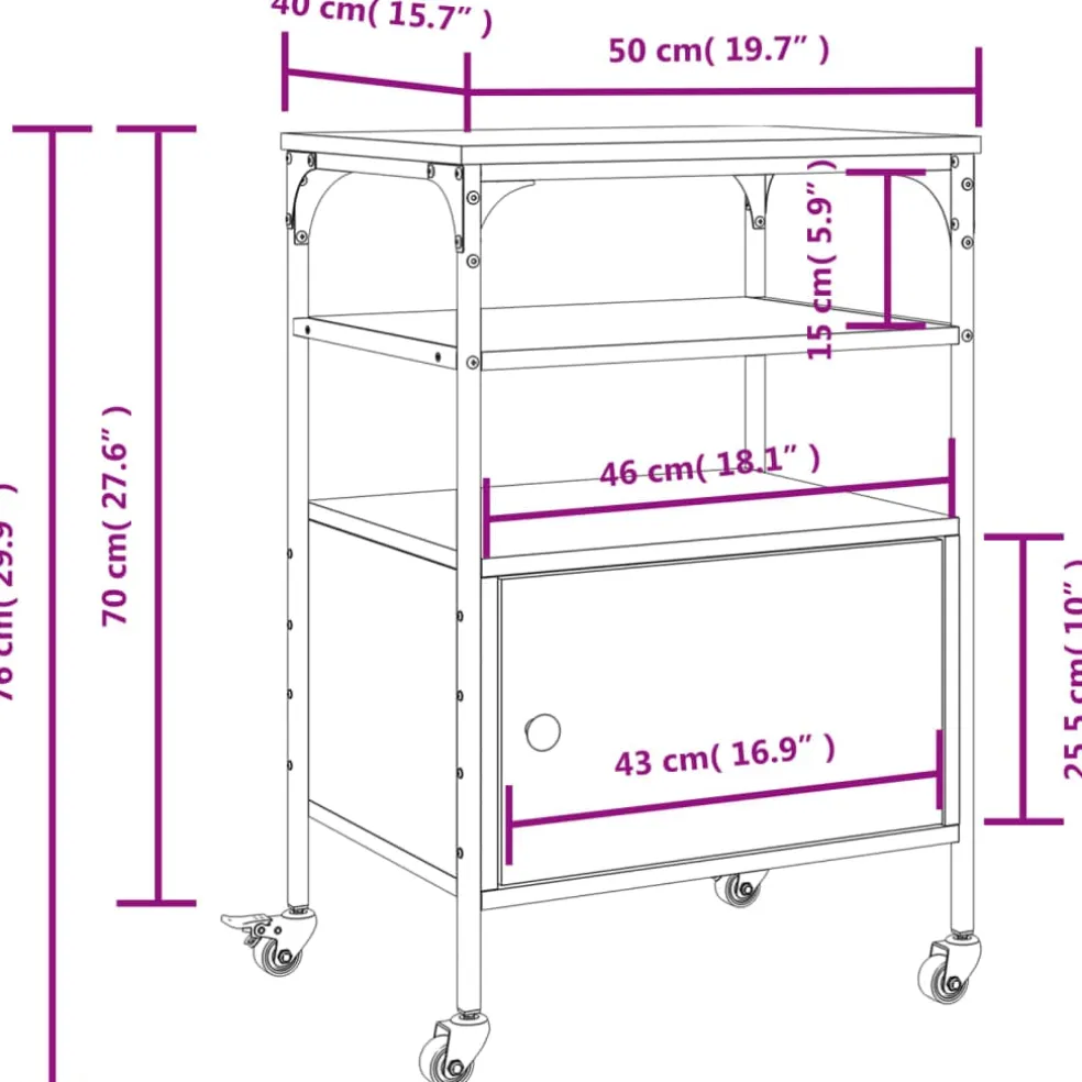 vidaXL Printerkastje 3-laags 50x40x76 cm bewerkt hout grijs sonoma