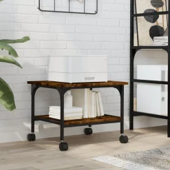 vidaXL Printerkastje 2-laags 50x40x38 cm bewerkt hout gerookt eiken