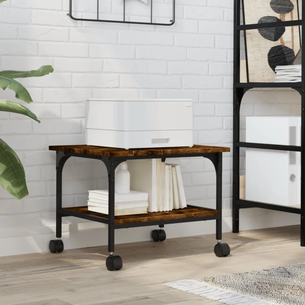 vidaXL Printerkastje 2-laags 50x40x38 cm bewerkt hout gerookt eiken