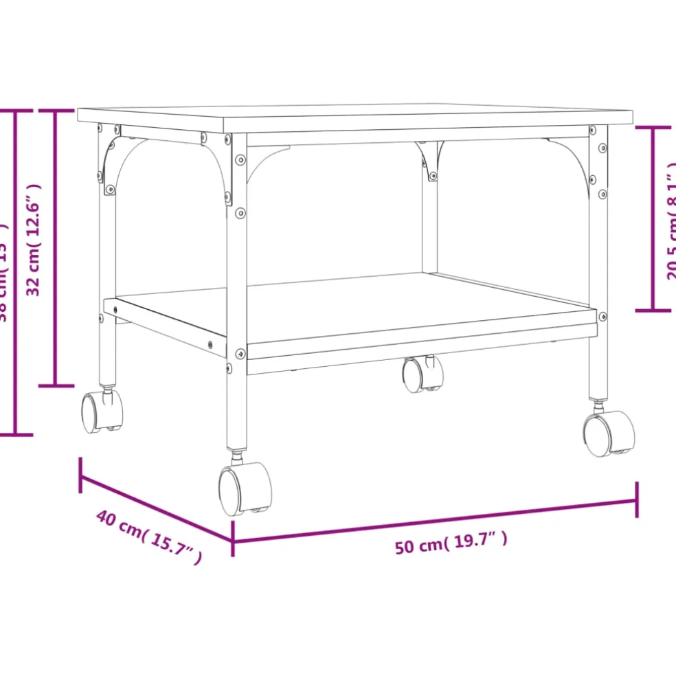 vidaXL Printerkastje 2-laags 50x40x38 cm bewerkt hout gerookt eiken