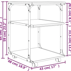 vidaXL Printerkastje 3-laags 43x48x64 cm bewerkt hout gerookt eiken