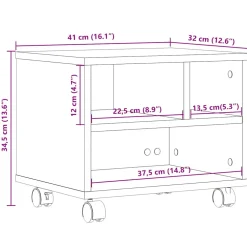 vidaXL Printerkastje met wielen 41x32x34,5 cm wit