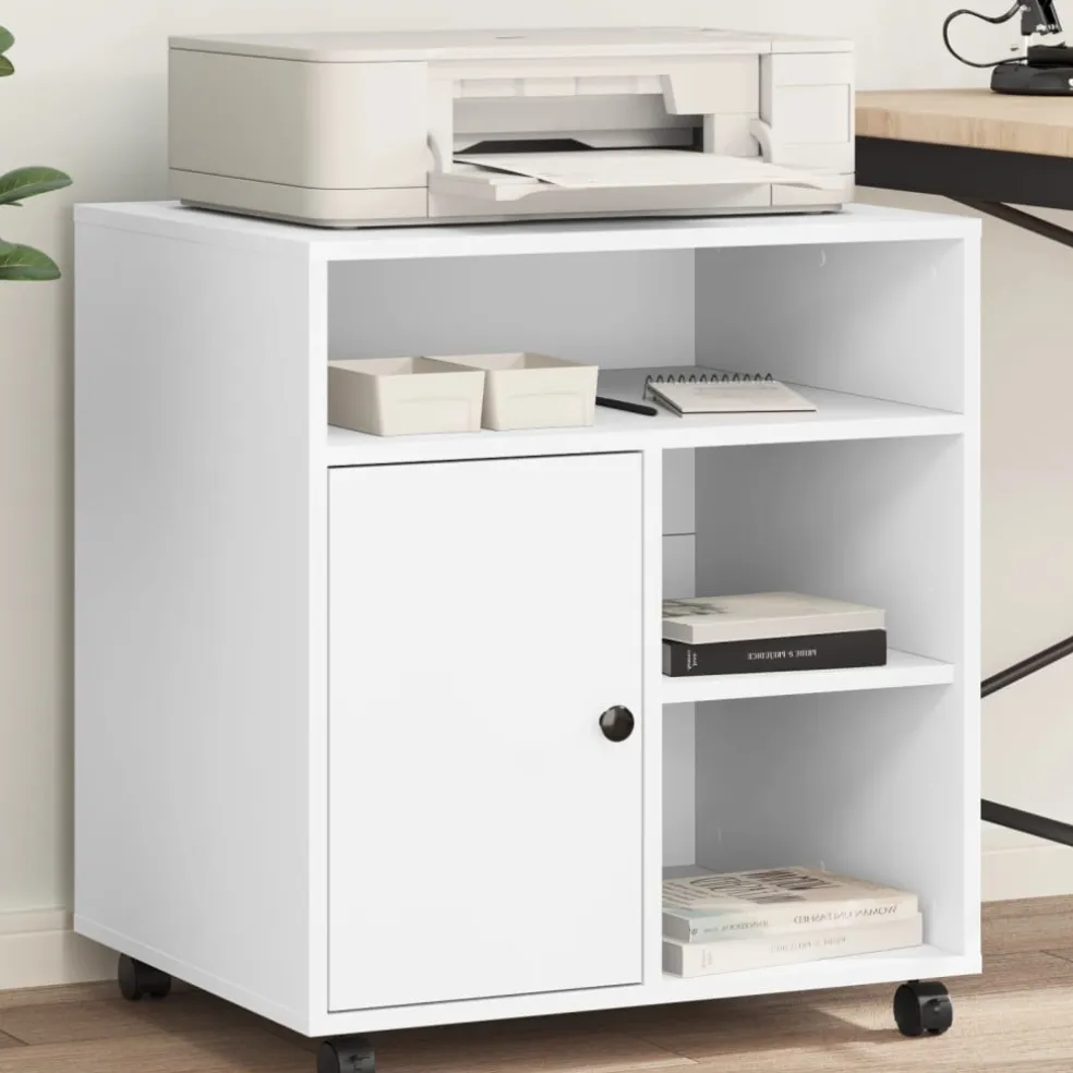vidaXL Printerkastje met wielen 60x50x67 cm wit