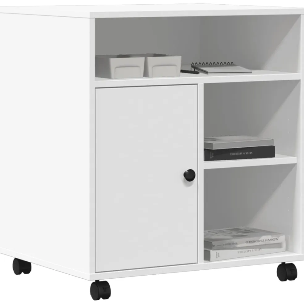 vidaXL Printerkastje met wielen 60x50x67 cm wit
