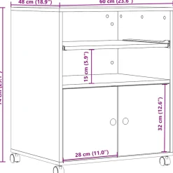 vidaXL Printerkastje met wielen 60x48x74 cm wit