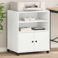 vidaXL Printerkastje met wielen 60x48x74 cm wit