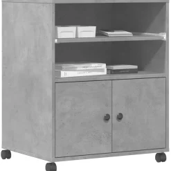 vidaXL Printerkastje met wielen 60x48x74 cm betongrijs