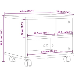 vidaXL Printerkastje met wielen 41x32x34,5 cm gerookt eikenkleurig