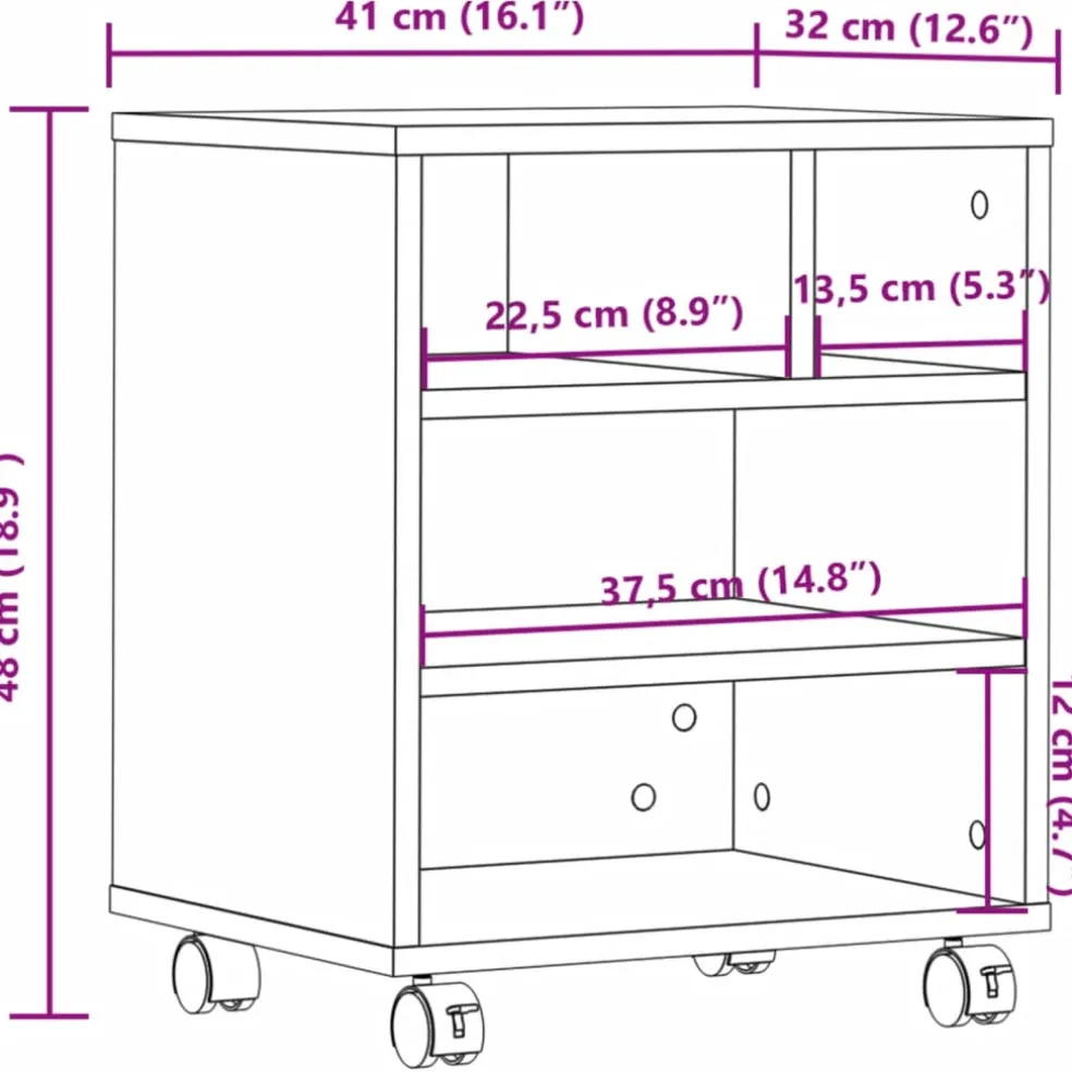 vidaXL Printerkastje met wielen 41x32x48 cm gerookt eikenkleurig