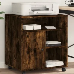 vidaXL Printerkastje met wielen 60x50x67 cm gerookt eikenkleurig