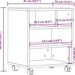 vidaXL Printerkastje met wielen 41x32x48 cm sonoma eikenkleurig