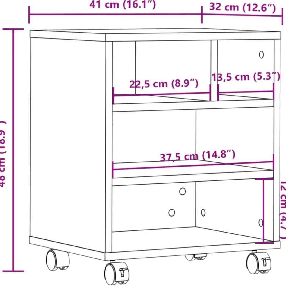 vidaXL Printerkastje met wielen 41x32x48 cm sonoma eikenkleurig