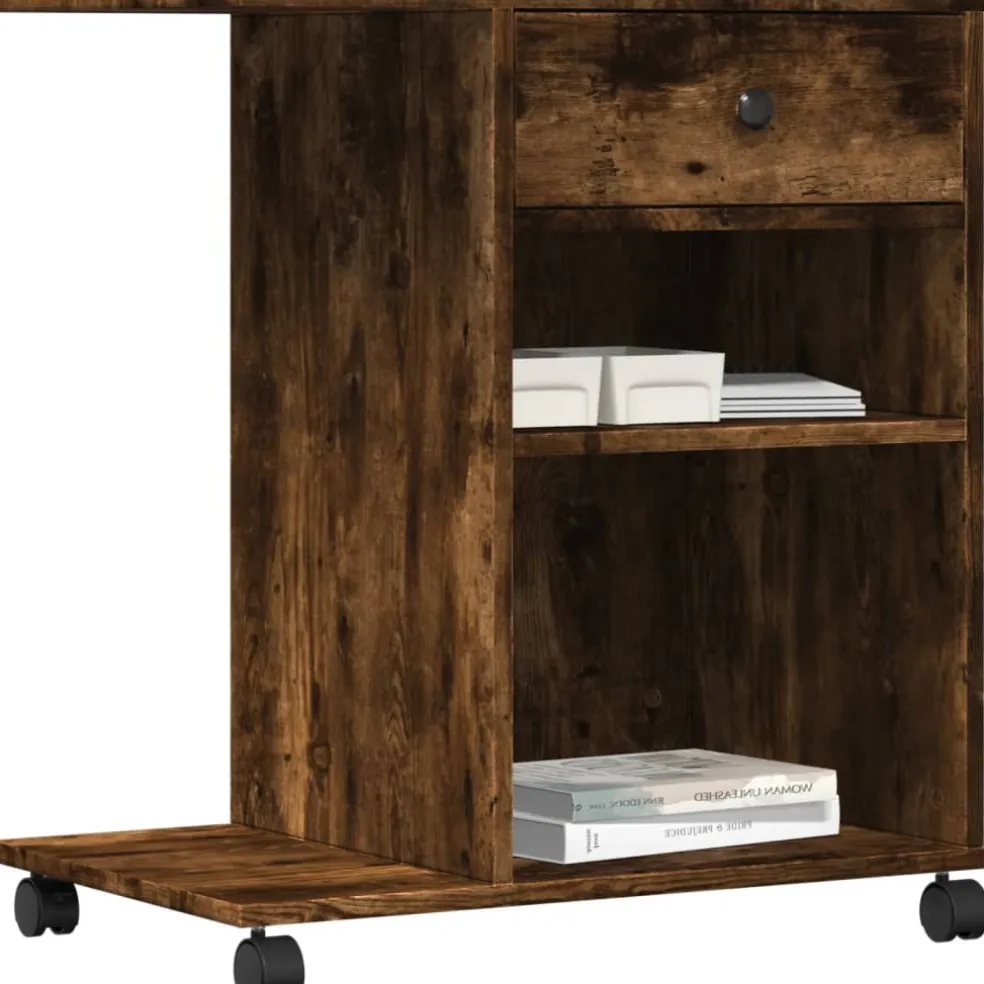 vidaXL Printerkastje met wielen 60x40x68,5 cm gerookt eikenkleurig