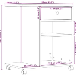 vidaXL Printerkastje met wielen 60x40x68,5 cm grijs sonoma eikenkleur