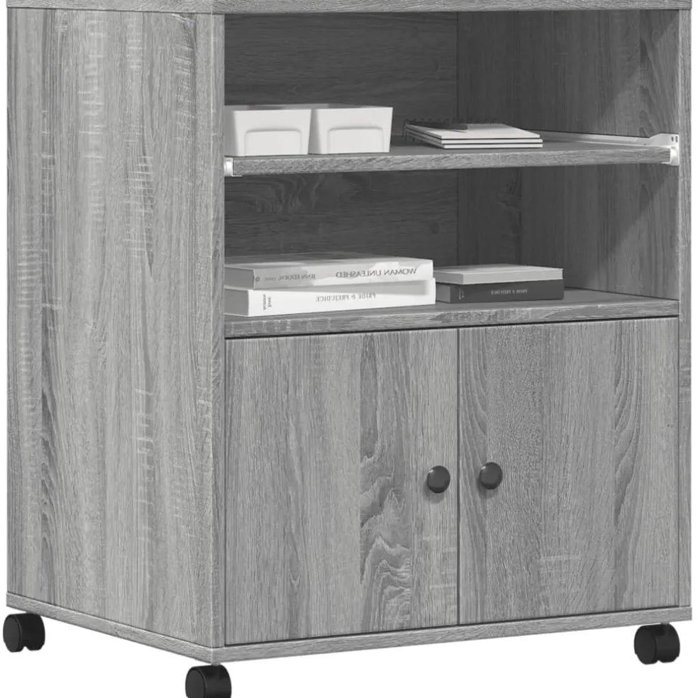 vidaXL Printerkastje met wielen 60x48x74 cm grijs sonoma eikenkleur