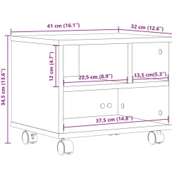vidaXL Printerkastje met wielen 41x32x34,5 cm betongrijs