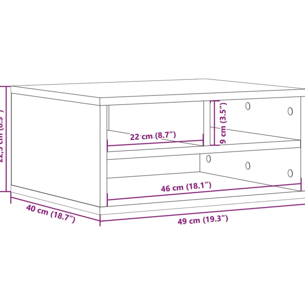 vidaXL Printerkastje 49x40x22,5 cm bewerkt hout grijs sonoma eiken