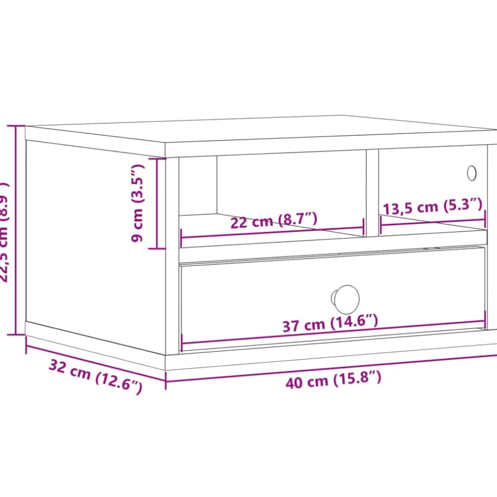 vidaXL Printerkastje 40x32x22,5 cm bewerkt hout sonoma eikenkleurig