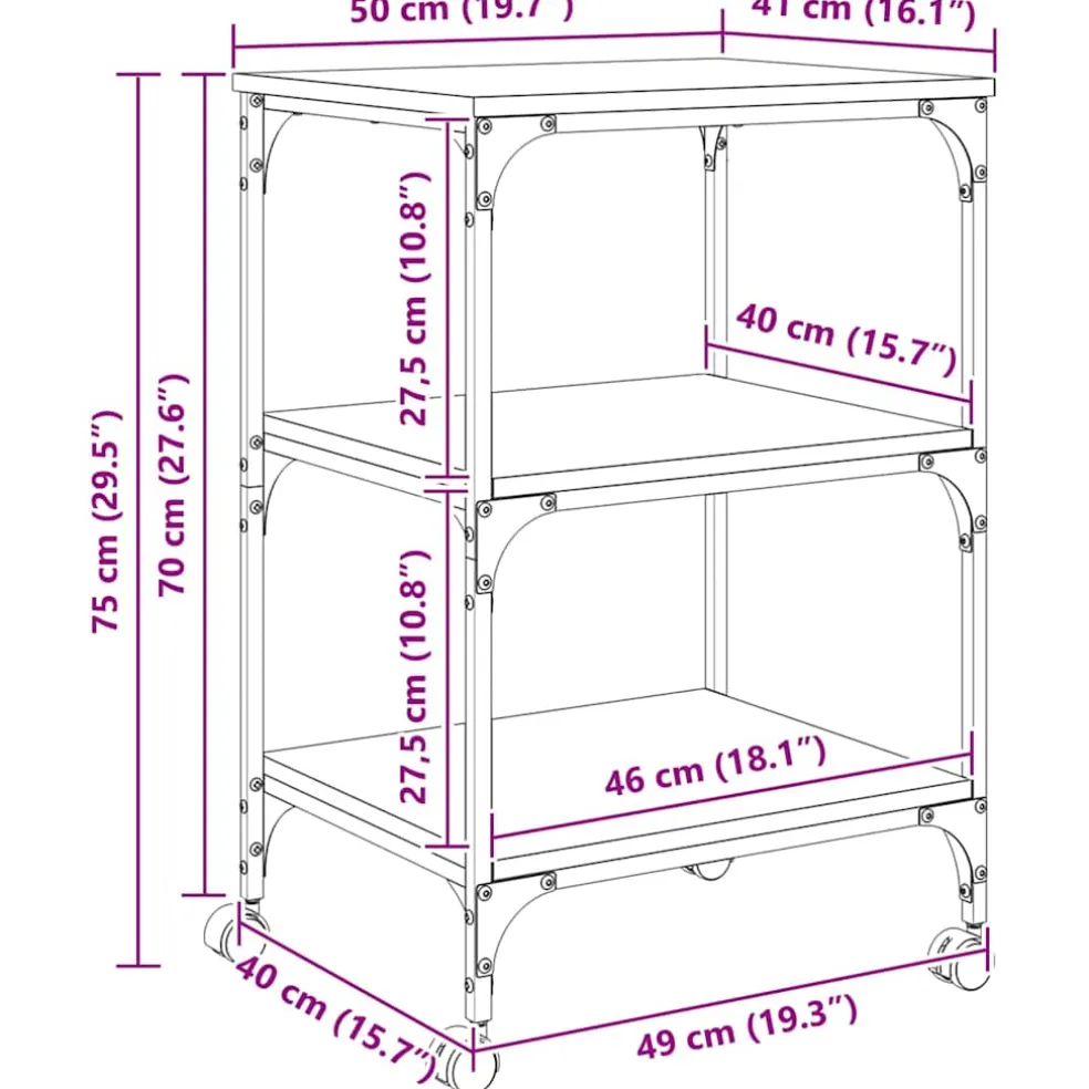 vidaXL Printerstand Artisanaal eiken 50 x 41 x 75 cm Bewerkt hout