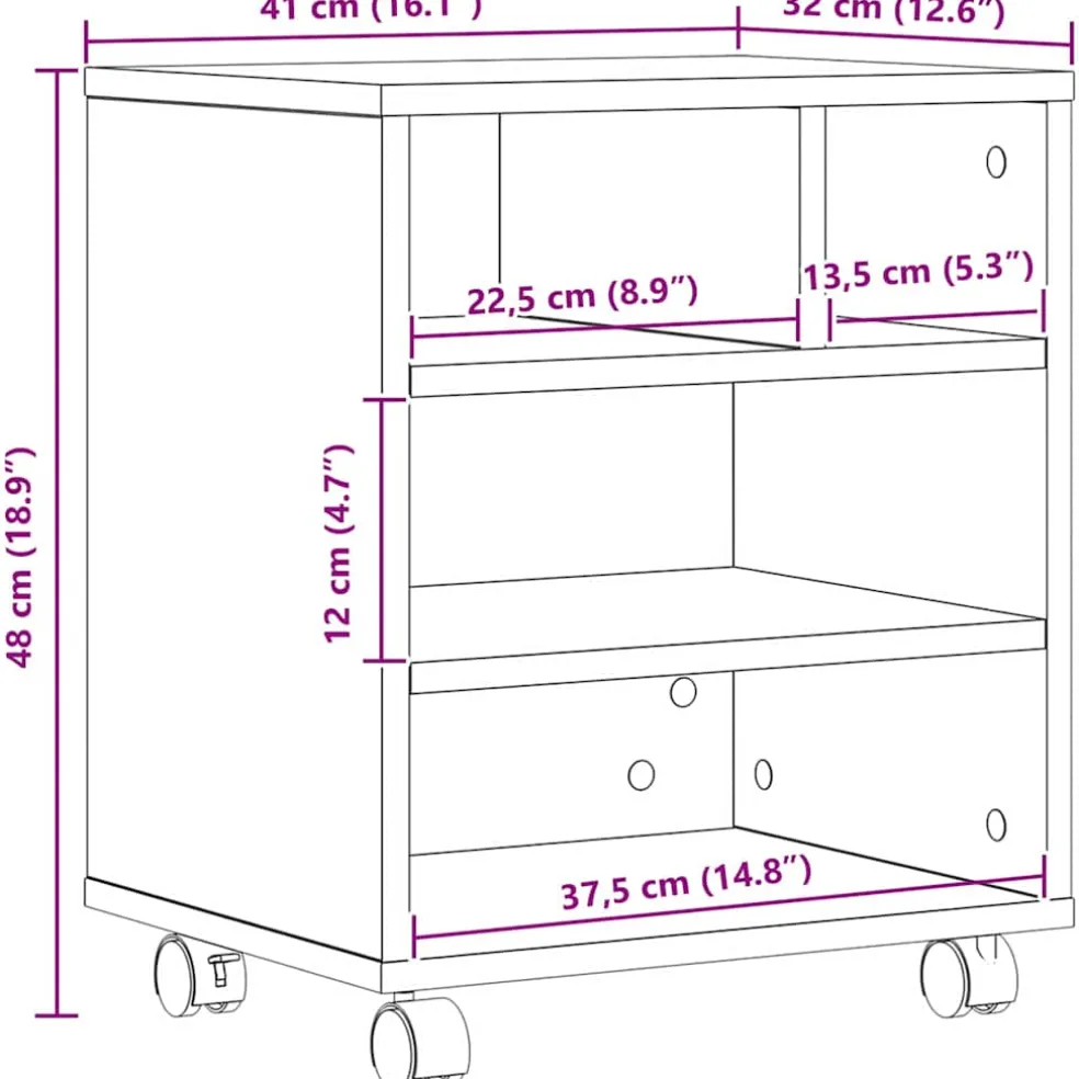 vidaXL Printerstand Artisanaal eiken 41 x 32 x 48 cm Bewerkt hout