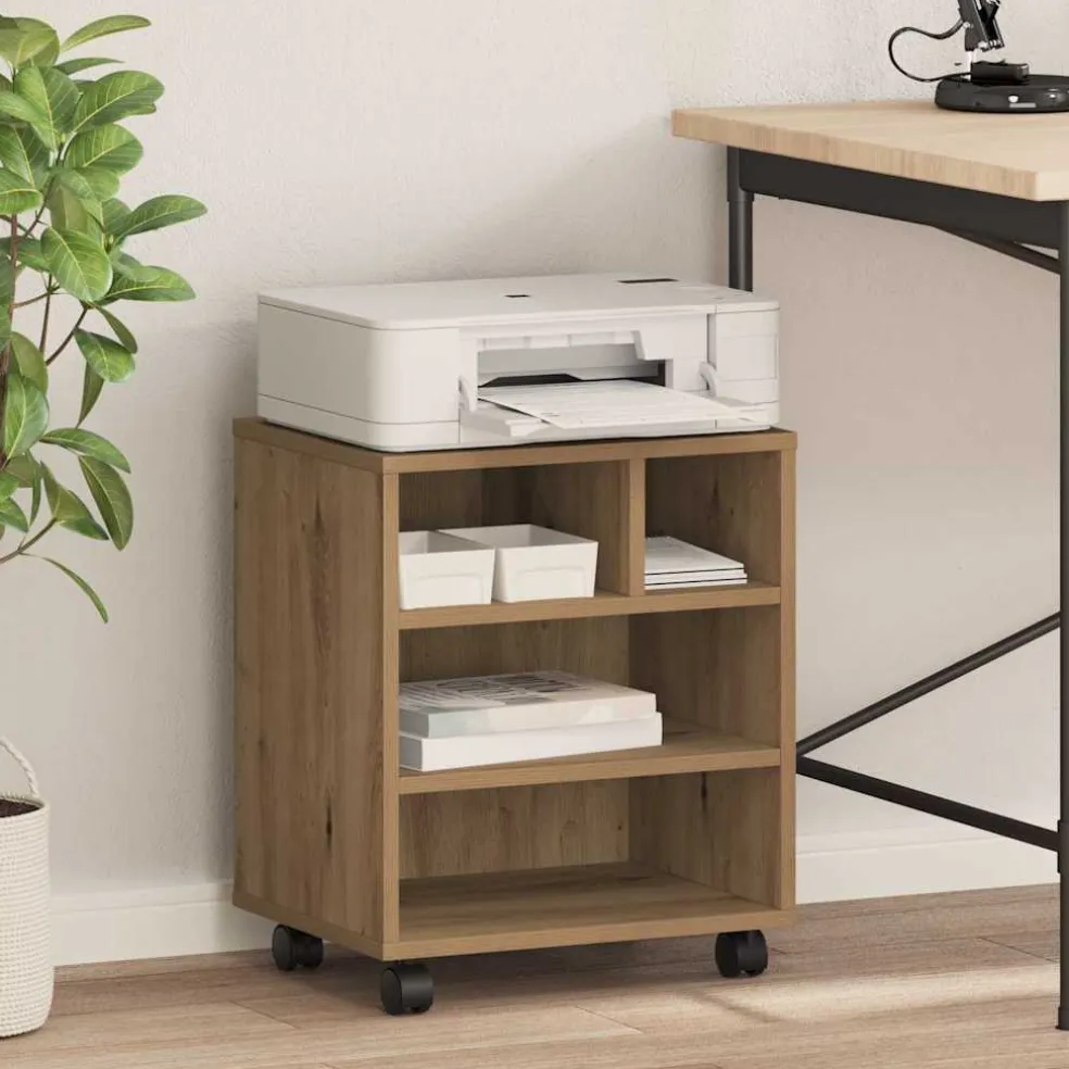 vidaXL Printerstand Artisanaal eiken 41 x 32 x 48 cm Bewerkt hout