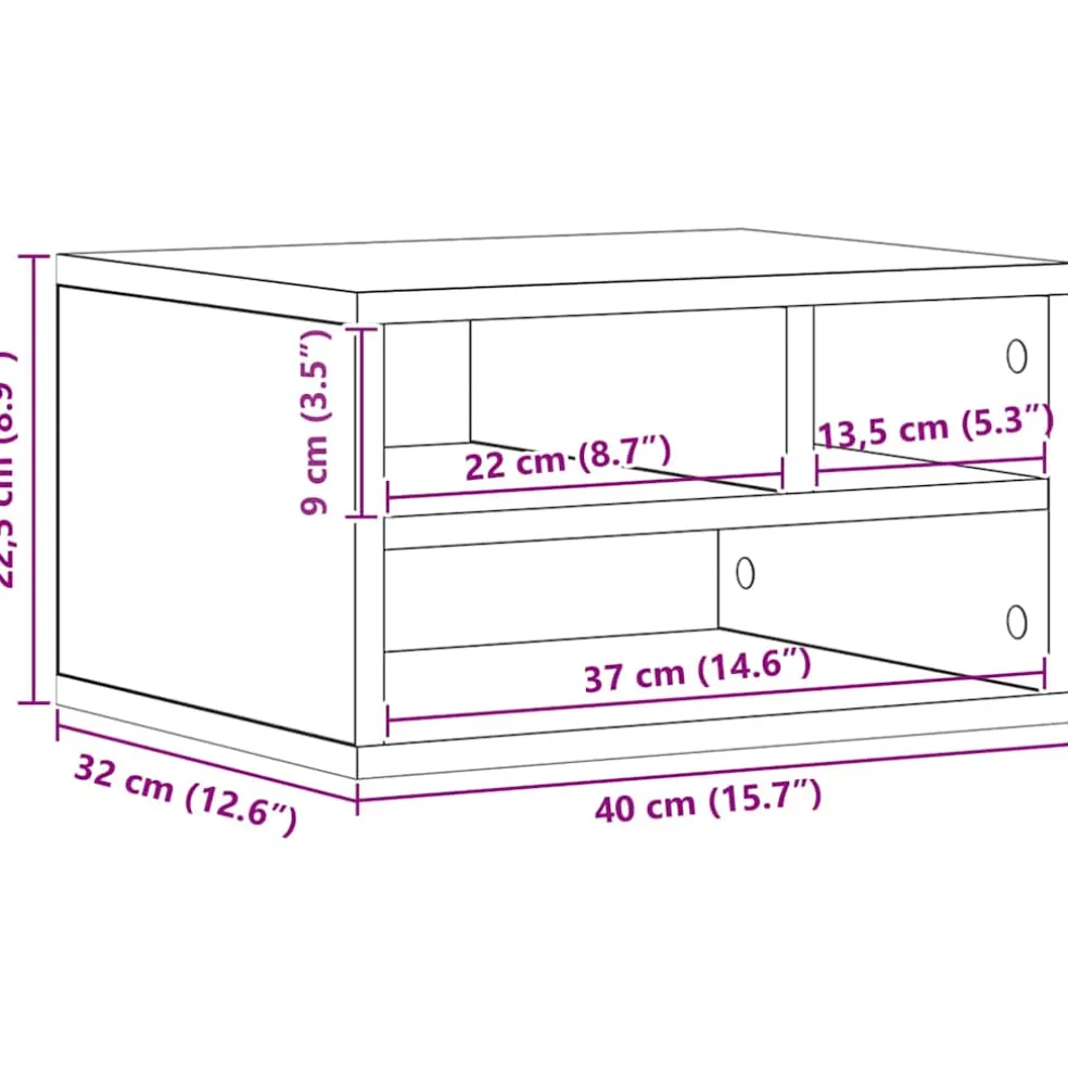 vidaXL Printerstand Artisan Eiken 40 x 32 x 22,5 cm Bewerkt hout