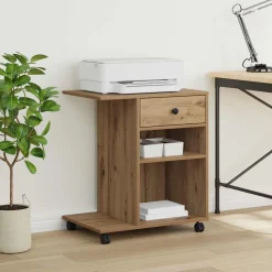 vidaXL Printerstand Artisanaal eiken 60 x 40 x 68,5 cm Bewerkt hout